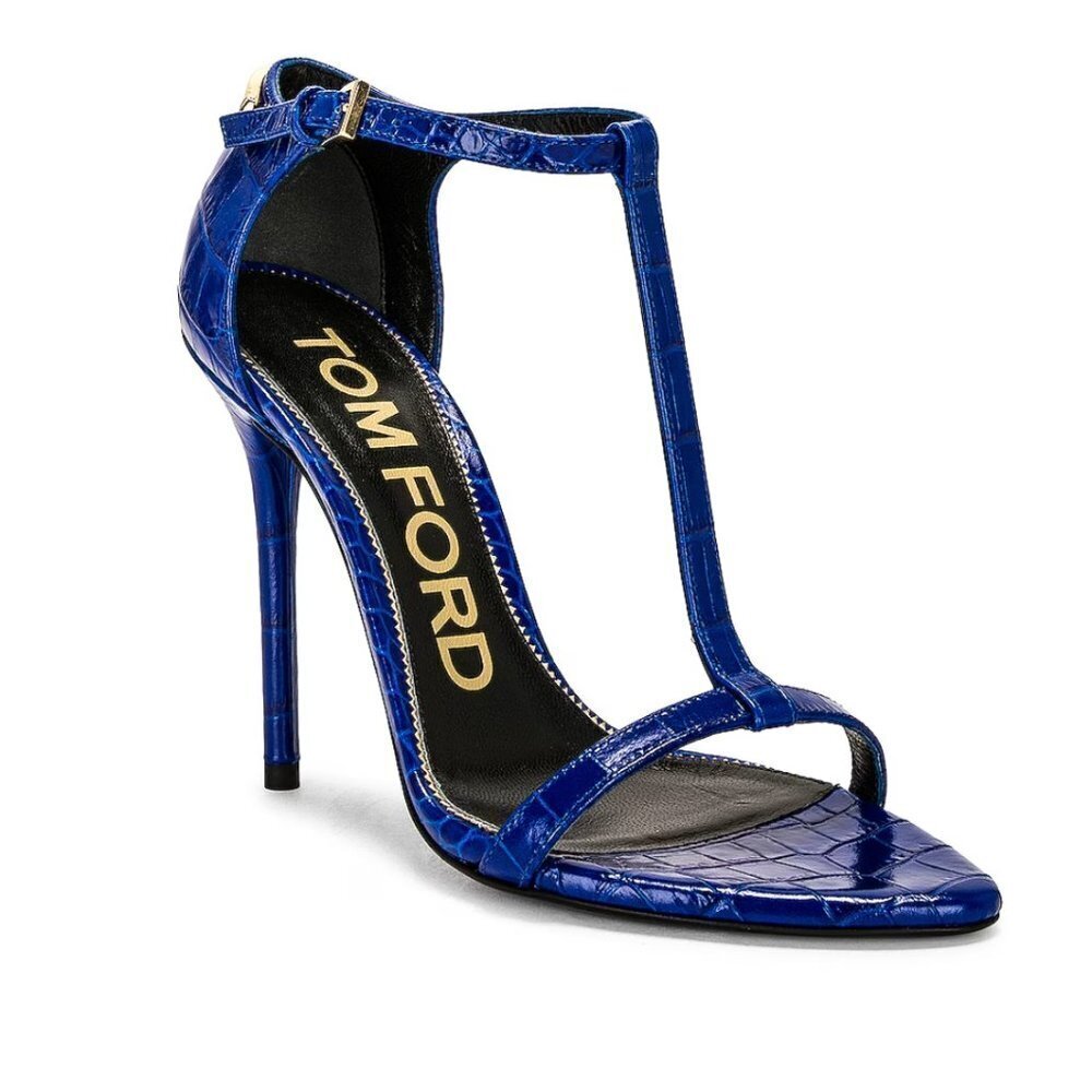 NWT TOM FORD Croc Iconic T 105 Sandal in cobalt size 36 / US 6